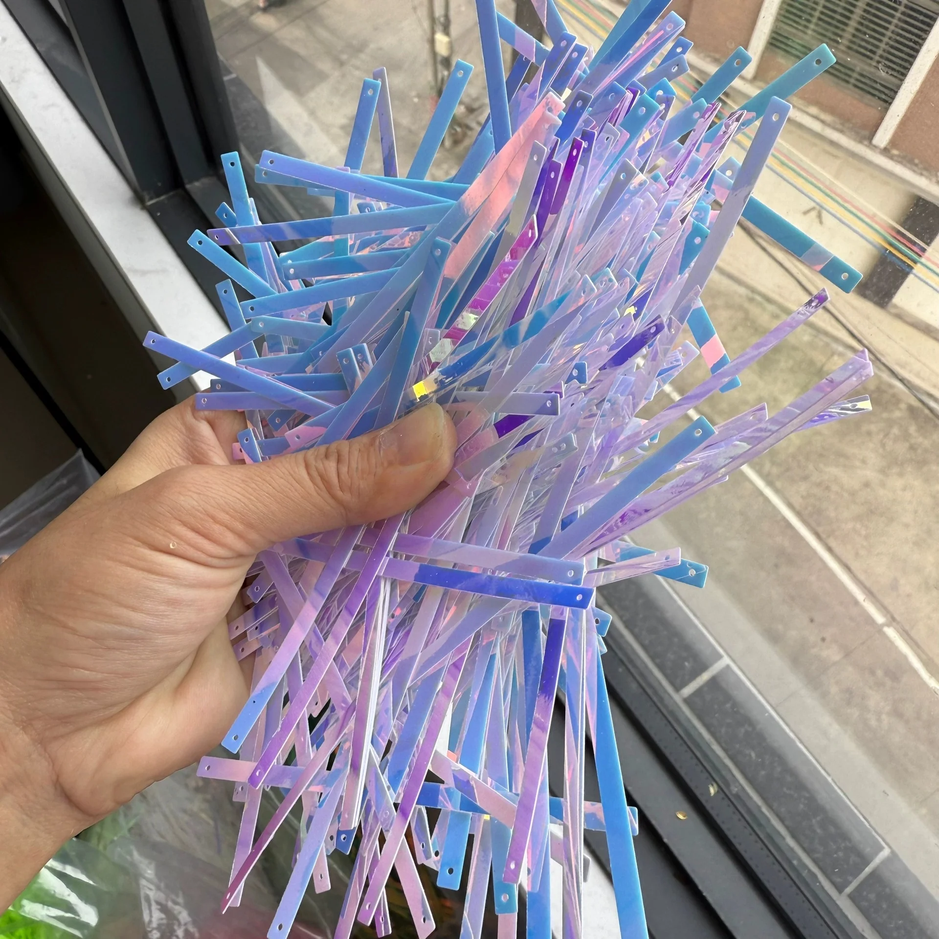 50 جرام 4x100 مللي متر الذهب الفضة لامع شرائط ضيقة Spangles لأداء زي فضفاض الترتر 2 حفرة طويلة مستطيل الترتر #5