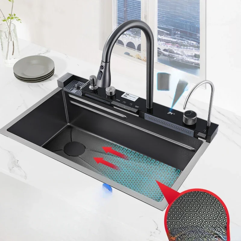 

Left whale waterfall large single tank thickened honeycomb 304 stainless steel kitchen sink