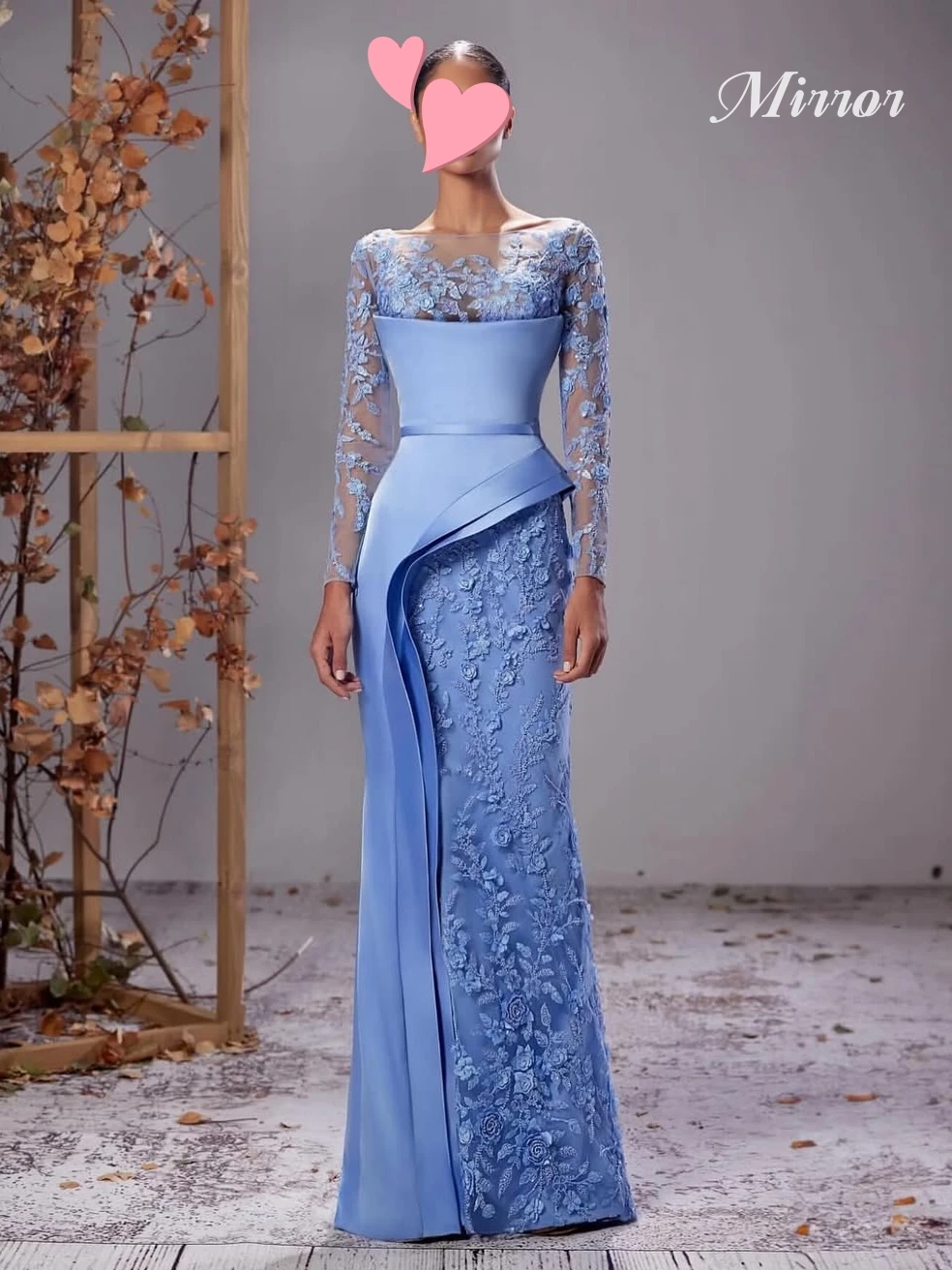 

Mirror Dress Elegant Vintage Sweet Blue Mermaid Lace Flowers Asymmetric Customize Formal Occasion Prom Dress Evening Party Gowns