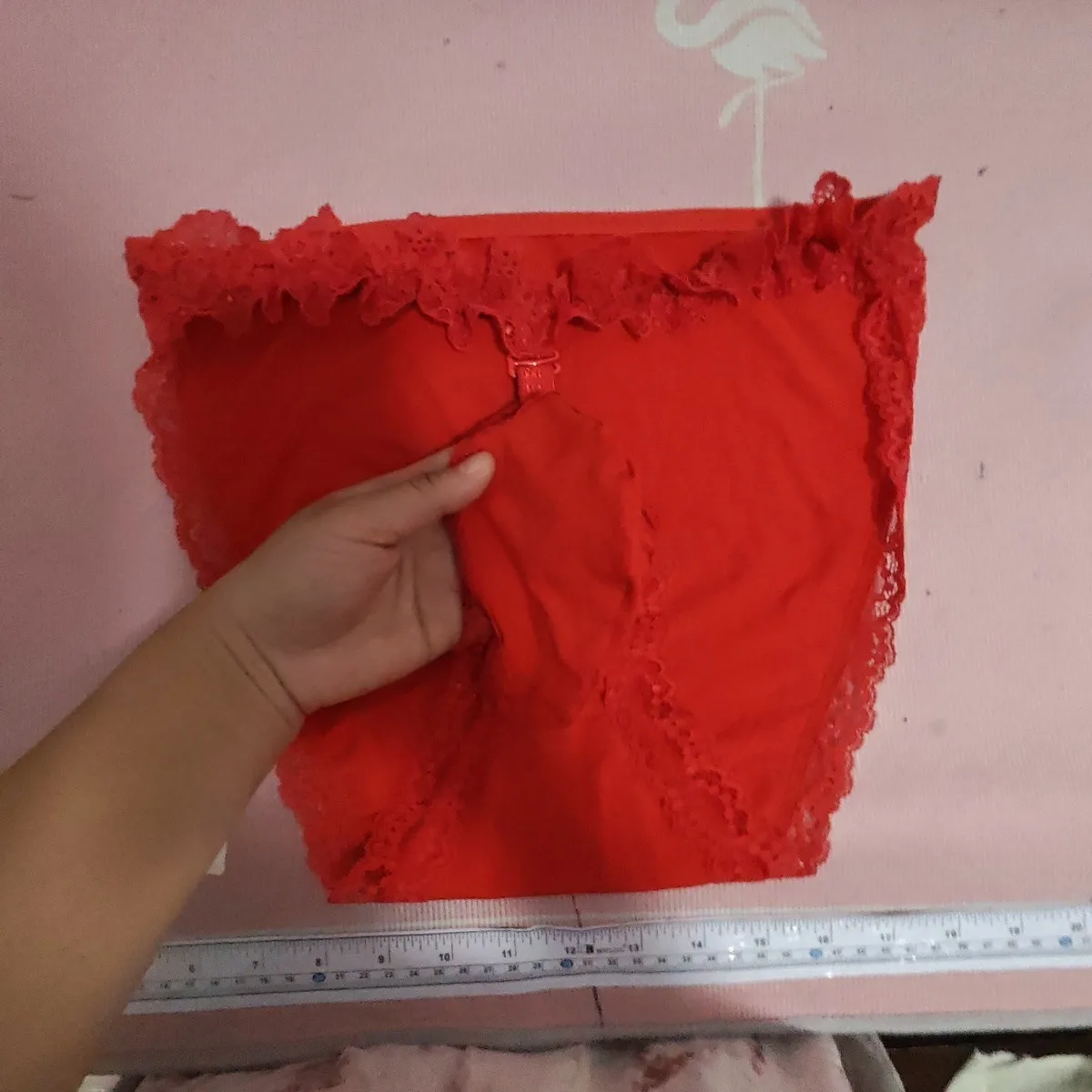 Men Mid Waist Lace Ruffle Pouch Underwear French Style Sweet Solid Red Sexy Mens Briefs Cross-dressing Sissy Lingerie