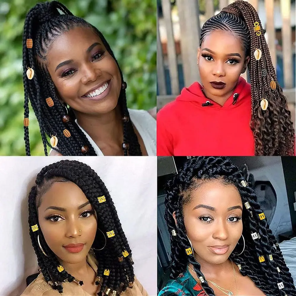 50pcs/Lot Aksesoris Dreadlock Manik-manik Batu Klip Berwarna Emas Logam Cincin Hiasan Gaya Rambut