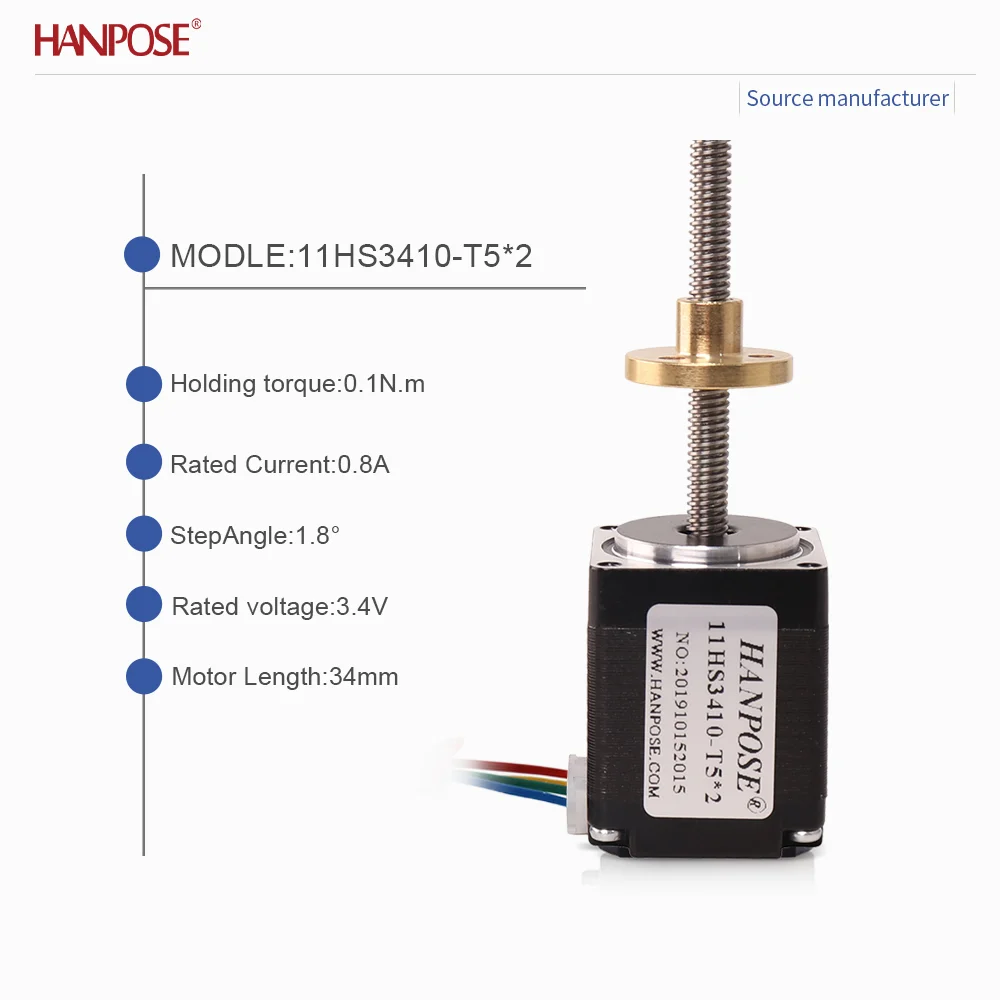 Screw stepper motor NEMA11 11HS3410 0.1N.m 0.8A 3.4V small linear screw motor T-shaped nut set can be customized