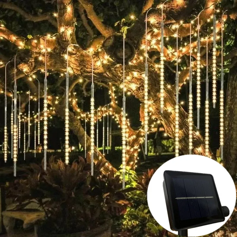 

Christmas Tree Decoration 8 Tube LED Holiday Fairy Light 30/50CM Wedding Party Garden Lamp Solar Meteor Shower Rain String Light