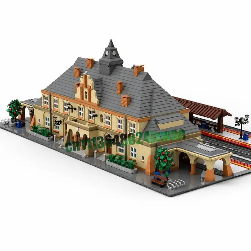 NEW 9282PCS Neoclassical Train Station MOC Modular Architecture Model Custom Puzzle DIY Creative Assembly Educational Toy Gifts