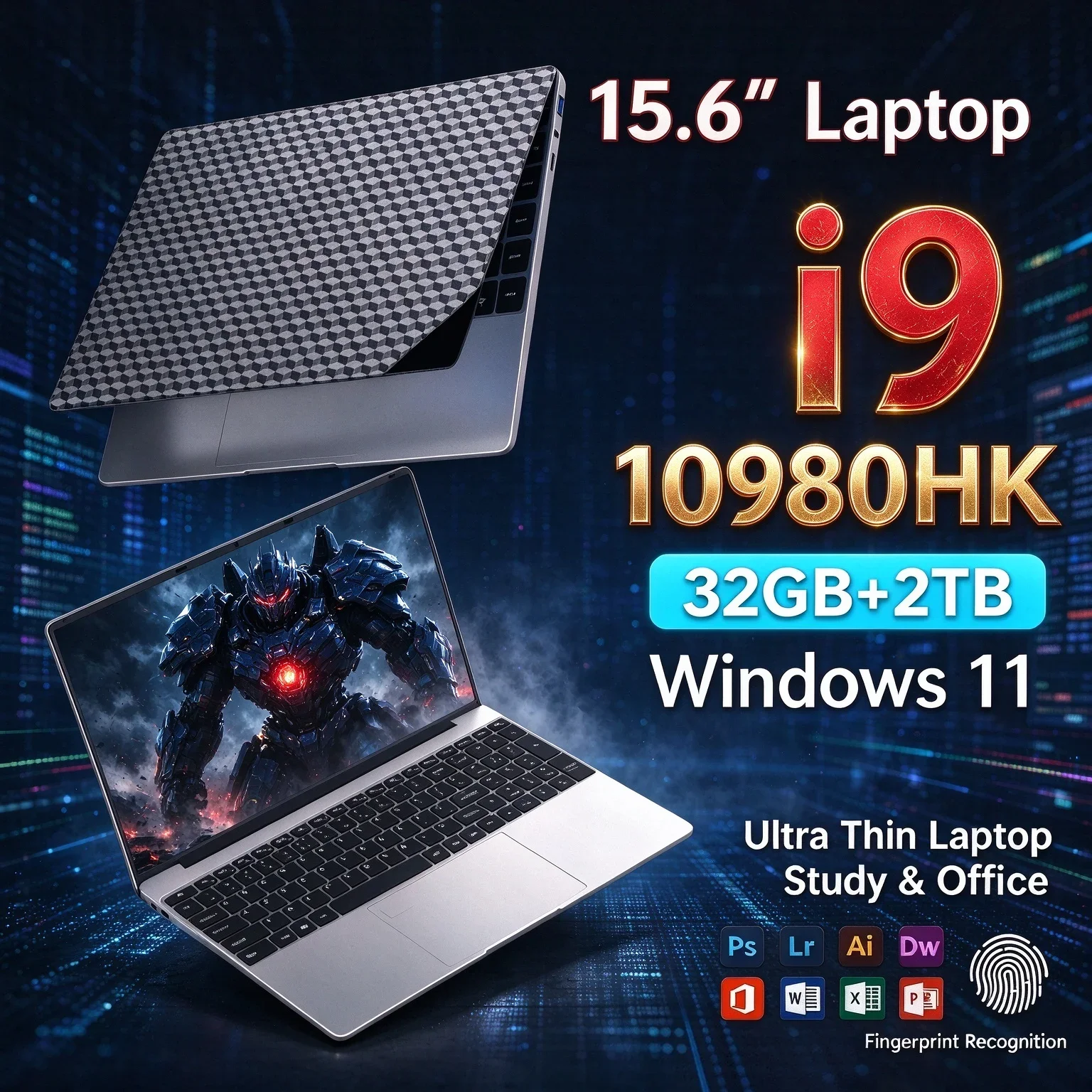 New Intel I9 10980HK 15.6'' FHD Ultra Thin Laptop 32GB RAM Optional 1TB/2TB SSD Windows11 Notebook For Office Student Daily Game