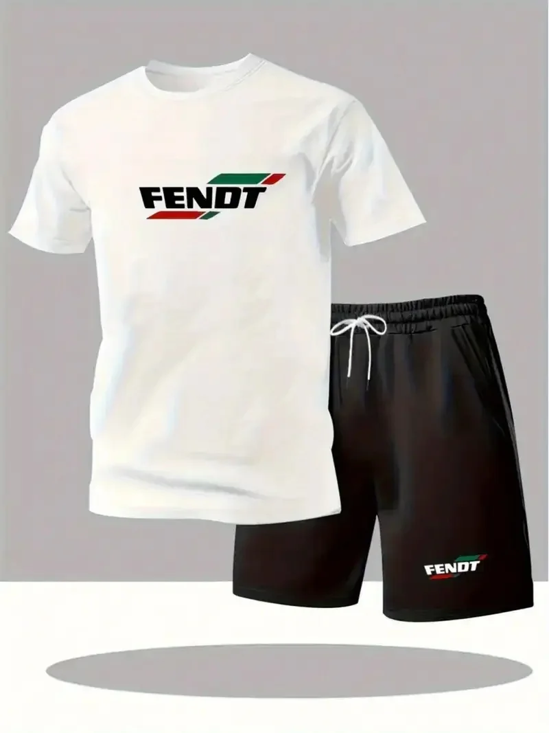 

New summer fitness sportswear for men, short-sleeved T-shirt and shorts two-piece set, breathable and quick-drying casual wear.