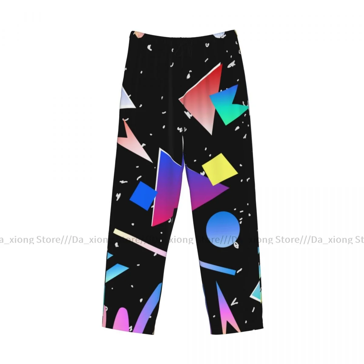 Mens Casual Pajama Long Pant Loose Elastic Waistband Triangular Geometric Colorful Print Cozy Sleepwear Home Lounge Pants