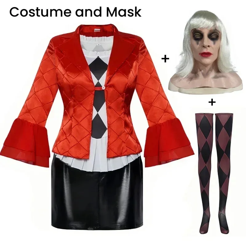 

Anime Lady Jocer Clown Gaga Costume Harley Outfit Women 2024 New Film Halloween Canarval Cosplay Dress Mask Suits;5'b,8.v;