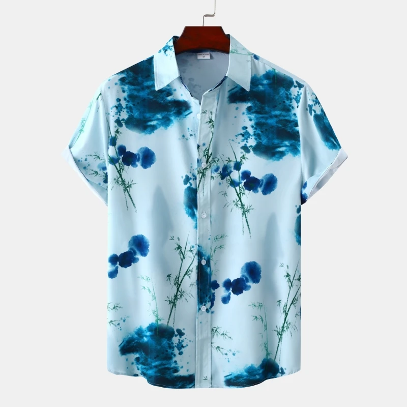 Mens Shirt Original Men\'s Shirts and Blouses Summer T-shirt Man Beach Tiki Korean Popular Clothes Hawaiian Short Sleeve Clothing