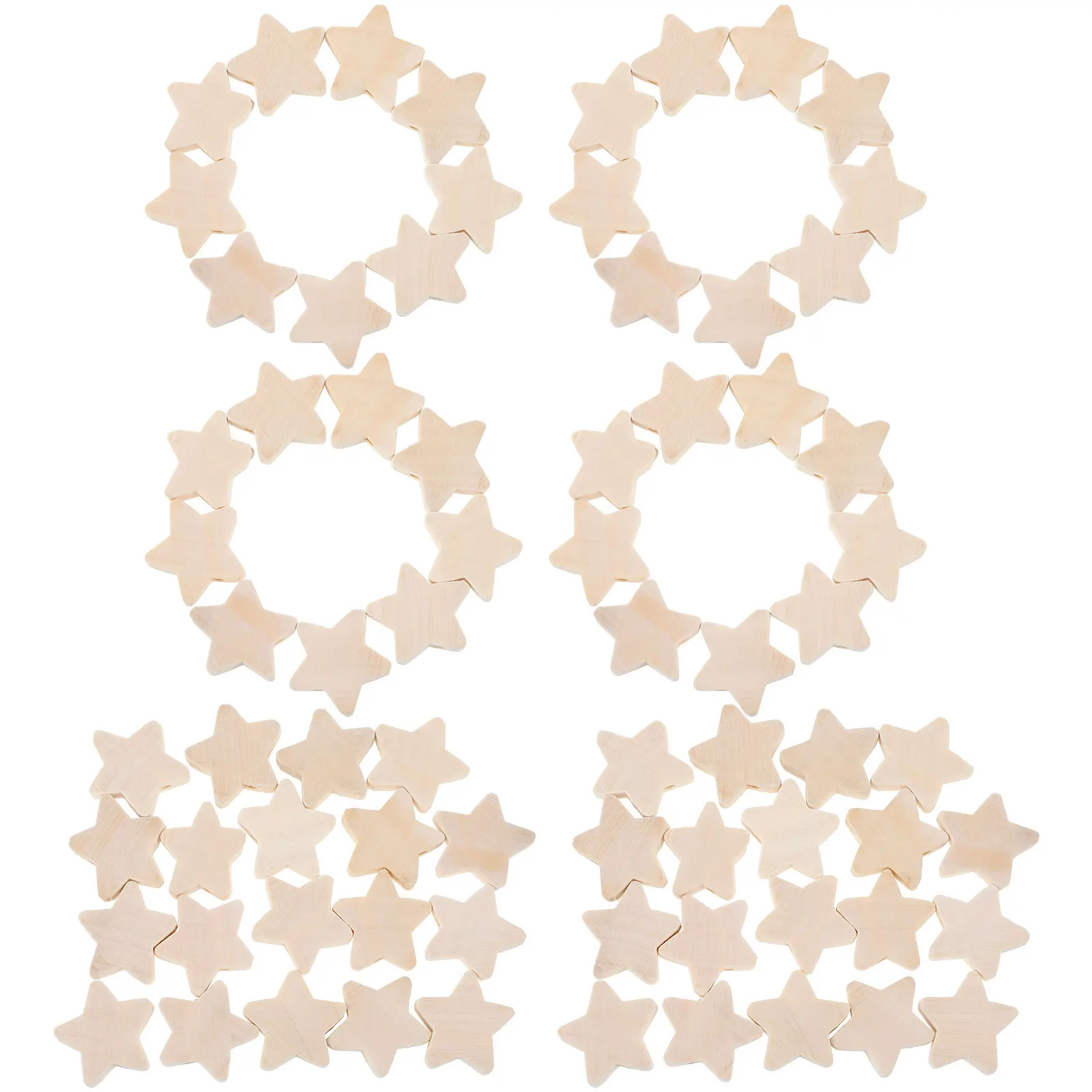 100Pcs Wooden Beads Star Shape Five-Pointed Star Beads for DIY Jewelry Making Kids Bracelets Necklace Creative Craft Supplies