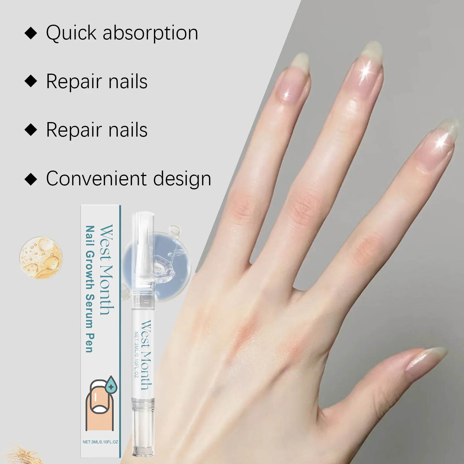 Stylo sérum pour la croissance des ongles, nourrissant, réparation des ongles endommagés, augmente l'élasticité, flexibilité, fournit une suffisamment d'humidité, restauration du brillant des ongles