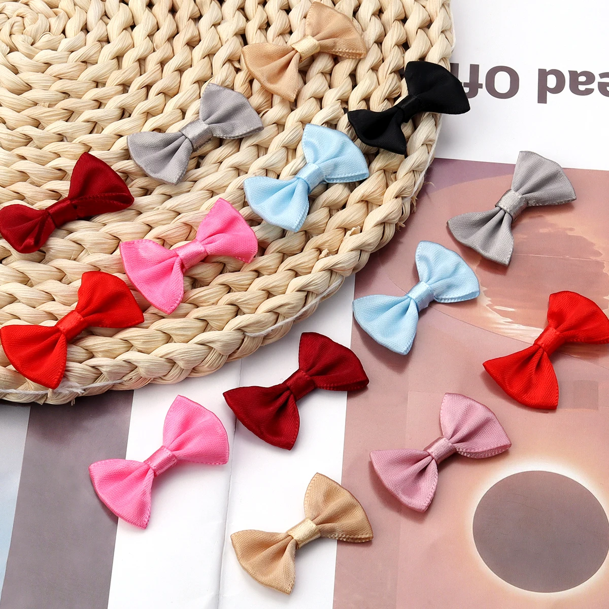 50Pcs/Lot 4*2.5cm Polyester Ribbon Bow Handmade For DIY Sewing Crafts Gift Flower Clothes Headwear Bouquets Party Wedding Decor