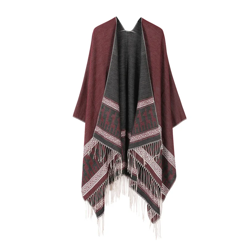 Double-sided tassel knitted shawl, a warm and comfortable blanket for use in air-conditioned rooms, with a slit design