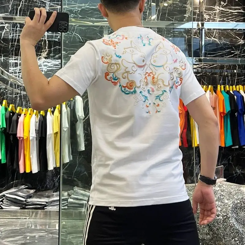 

Men Summer Fashion Chinese Ethnic Style Basic T Shirt Vintage Embroidery Cotton Loose Tees Casual Round Neck Short Sleeve Tops