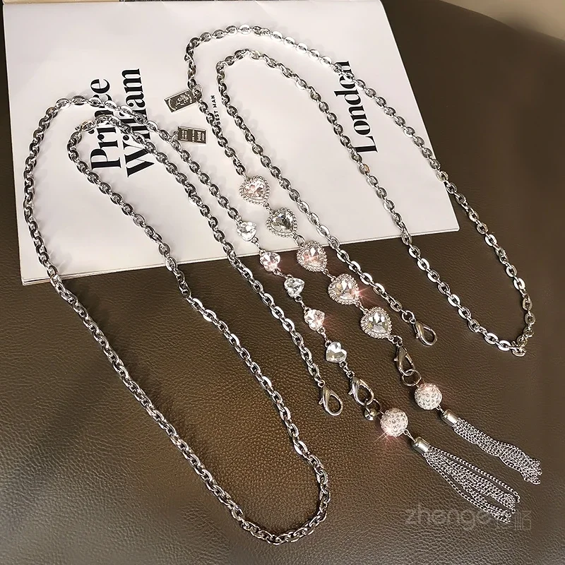 Mobile Phone Lanyard Rhinestone Tassel Pendant Long Crossbody Hanging Rope Hanging Neck Clip Style Phone Case Universal Lanyard