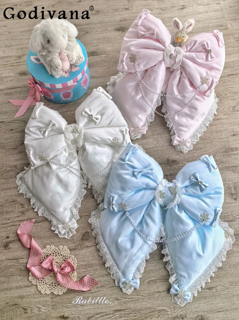 

Милая девушка Kawaii японская оригинальная Лолита с бантом сумка через плечо милая милая кукла стиль кружевная отделка жемчужная цепочка рюкзак