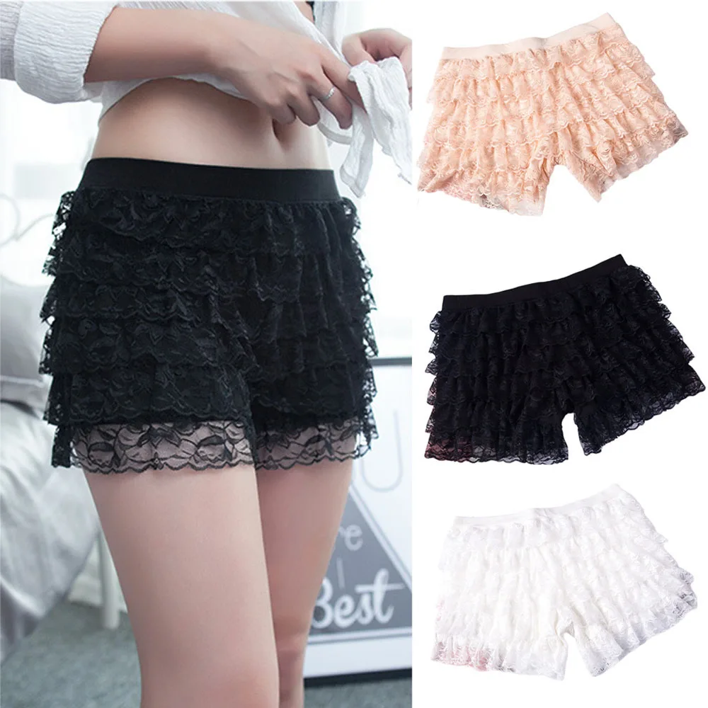 Lace 6 Layers Safety Short Pant Bloomers Shorts for Women Lingerie Briefs Ruffle Layered Frill Panties Ruffle Casual reetwear