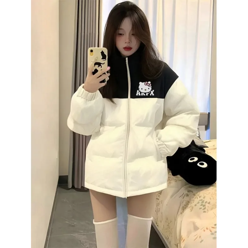 New Sanrio Cartoon Cute Hello Kitty Series Cotton Clothes Autumn and Winter Warm Thickened Anime Print Contrast Color Jackets