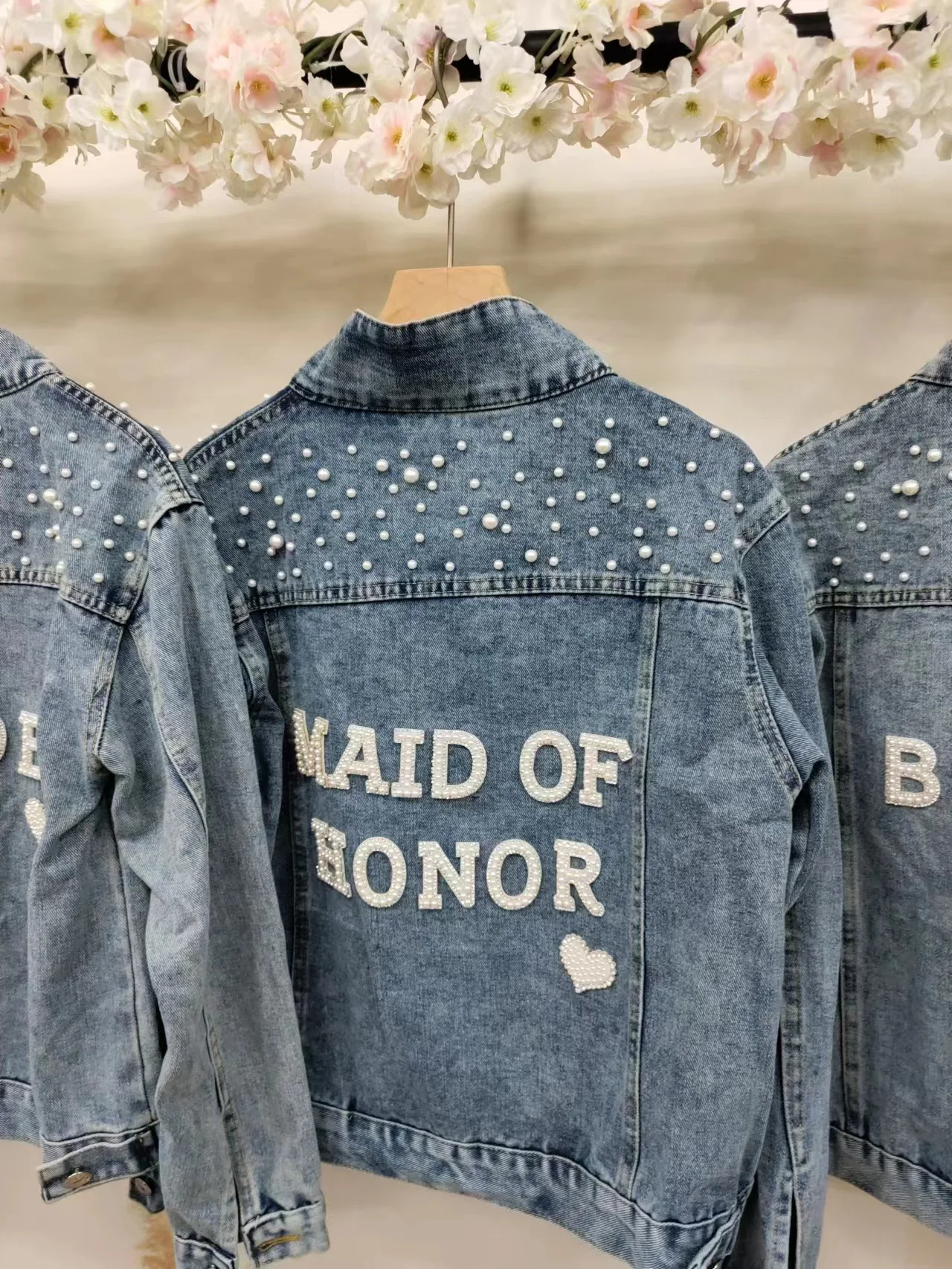 BRIDE Rhinestone Custom Bridal Denim Jacket Future Mrs Wedding Jackets Wifey MAID OF HONOR Pearl Personalized Bridal Party Coat