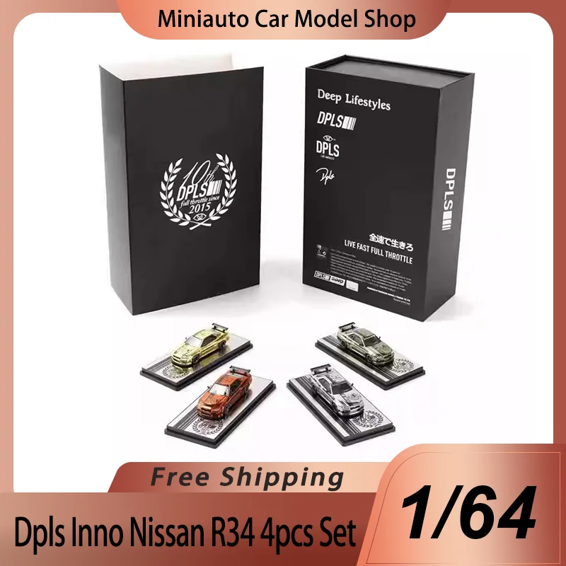 

New Presale Dpls Inno 1:64 Nissan R34 10th Anniversary Edition 4pcs Set Alloy Miniature Diecast Model Limited Edition ﻿Car Toys