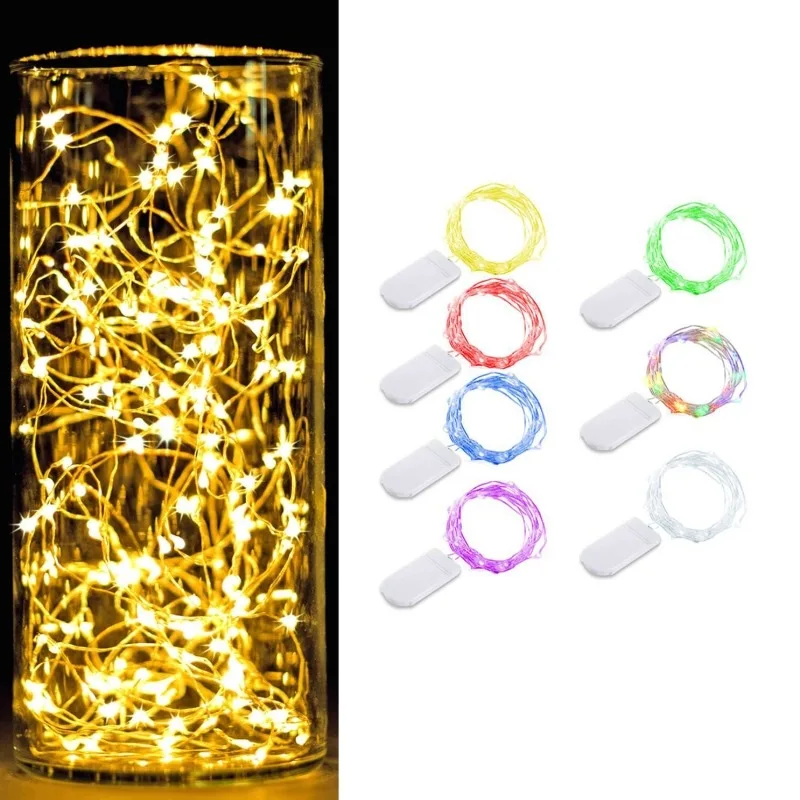 Impermeável LED String Lights, Copper Wire Fairy Lights, pilhas, DIY, festa de casamento, decoração de Natal, guirlanda, 10m