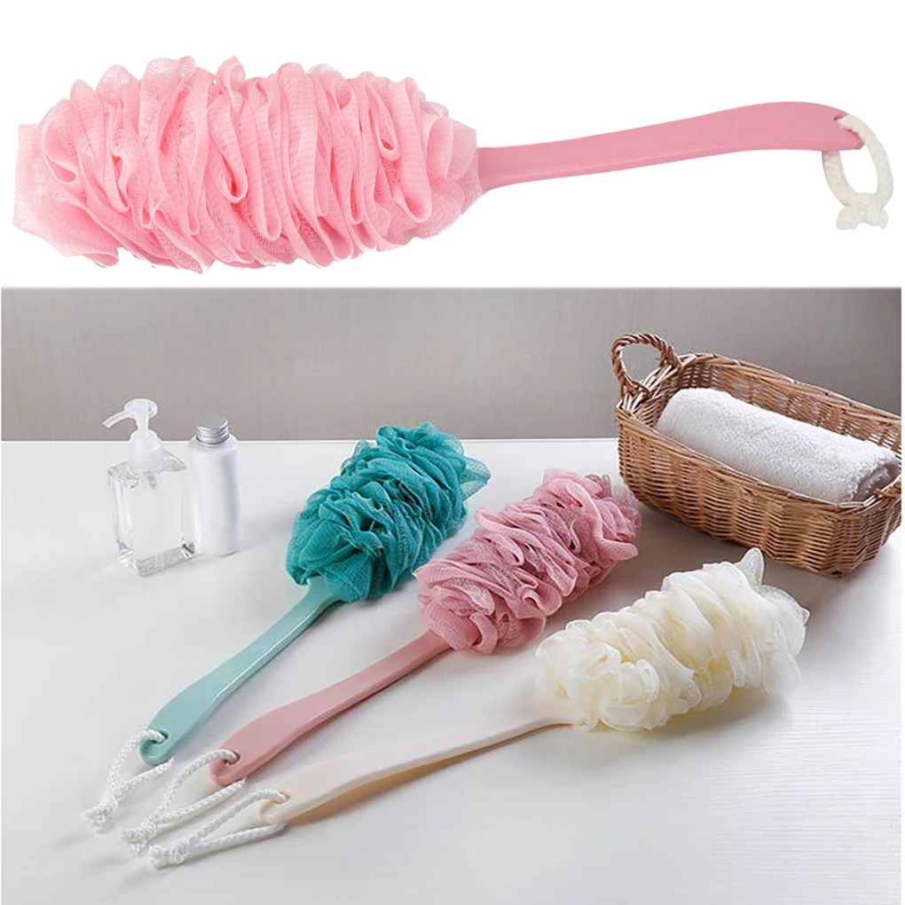 Bath Brush Long Handle Non-slip Shower Sponge Ball Mesh Back Scrubber Foaming Scrub Tool Bathroom Shower Brush Glove Bath Towel