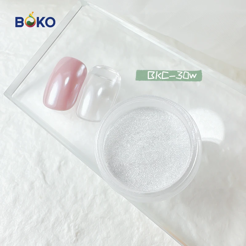 BOKO Glossy Clear Mirror Effect Aurora Pigment White Chrome Glitter Powder Rubbing Dust Manicure 0.3g/0.5g/1g