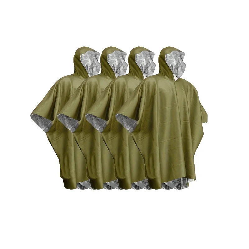 Notfall-Poncho, Thermo-Regenmantel, Decke, isoliert, reflektierend, verbesserte Sichtbarkeit, Outdoor-Camping-Überlebensausrüstung, 4-tlg