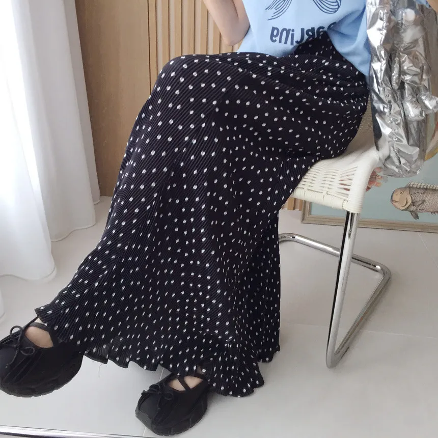 

Color Blocking Polka Dot Skirts for Women's New Retro High Waisted Hip Hugging Fish Tail Long Skirt