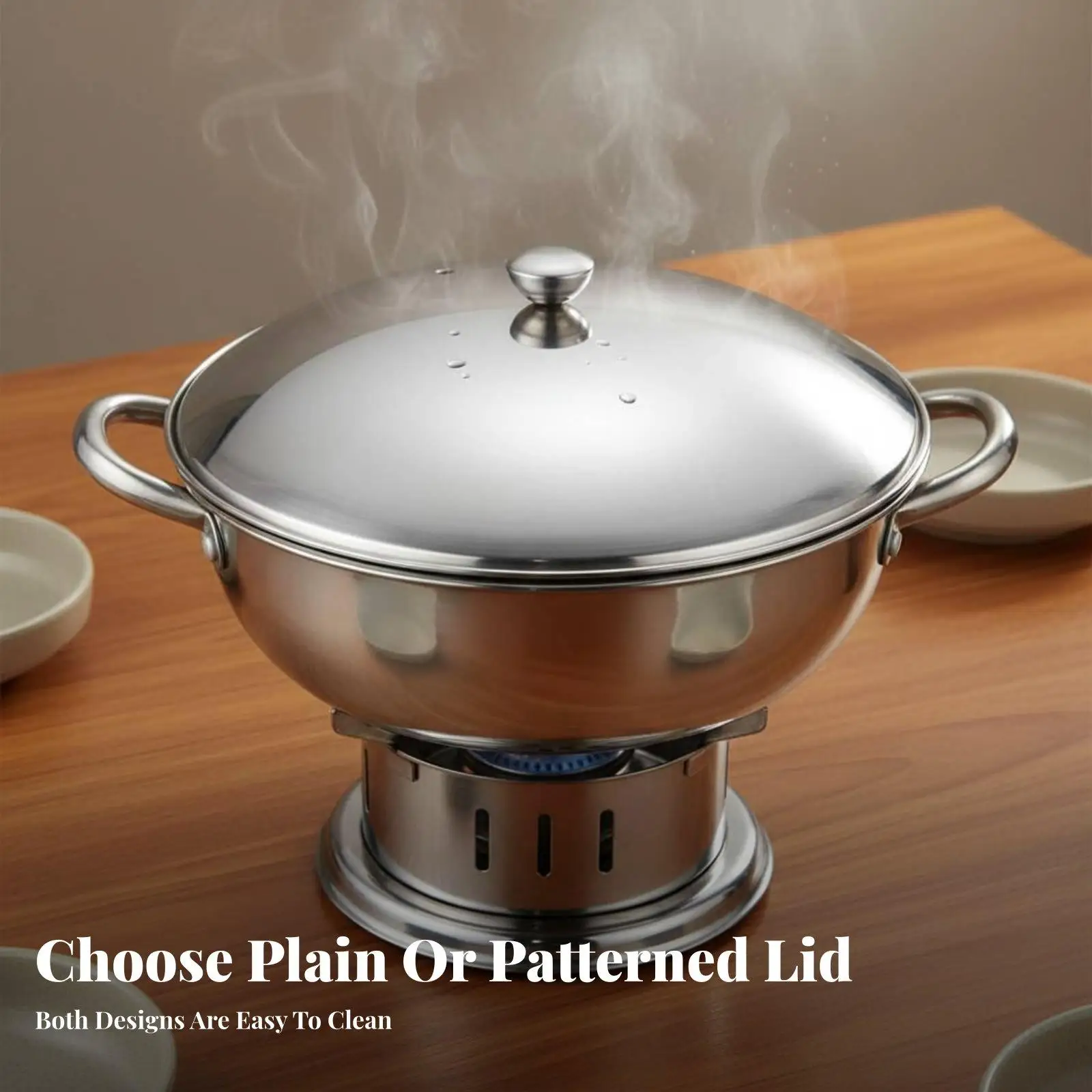 Robust stainless steel pot lid, hot food container cover, stable domed