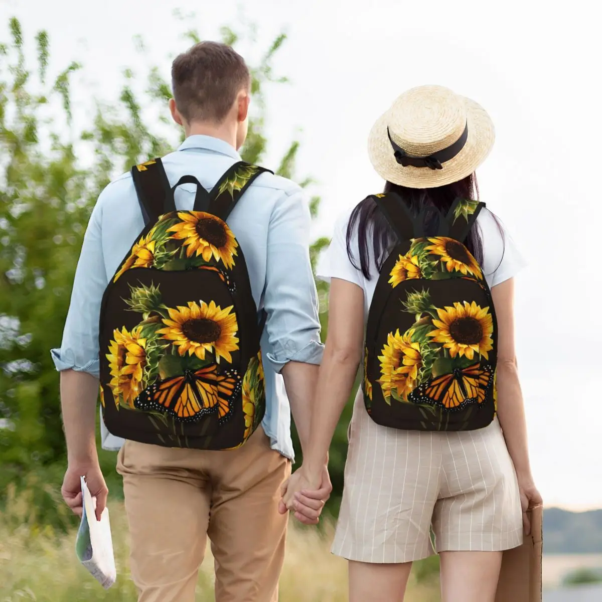 Sunflower And Butterfly Photo Backpack Male School Student Backpack Female Large Capacity Laptop Backpack