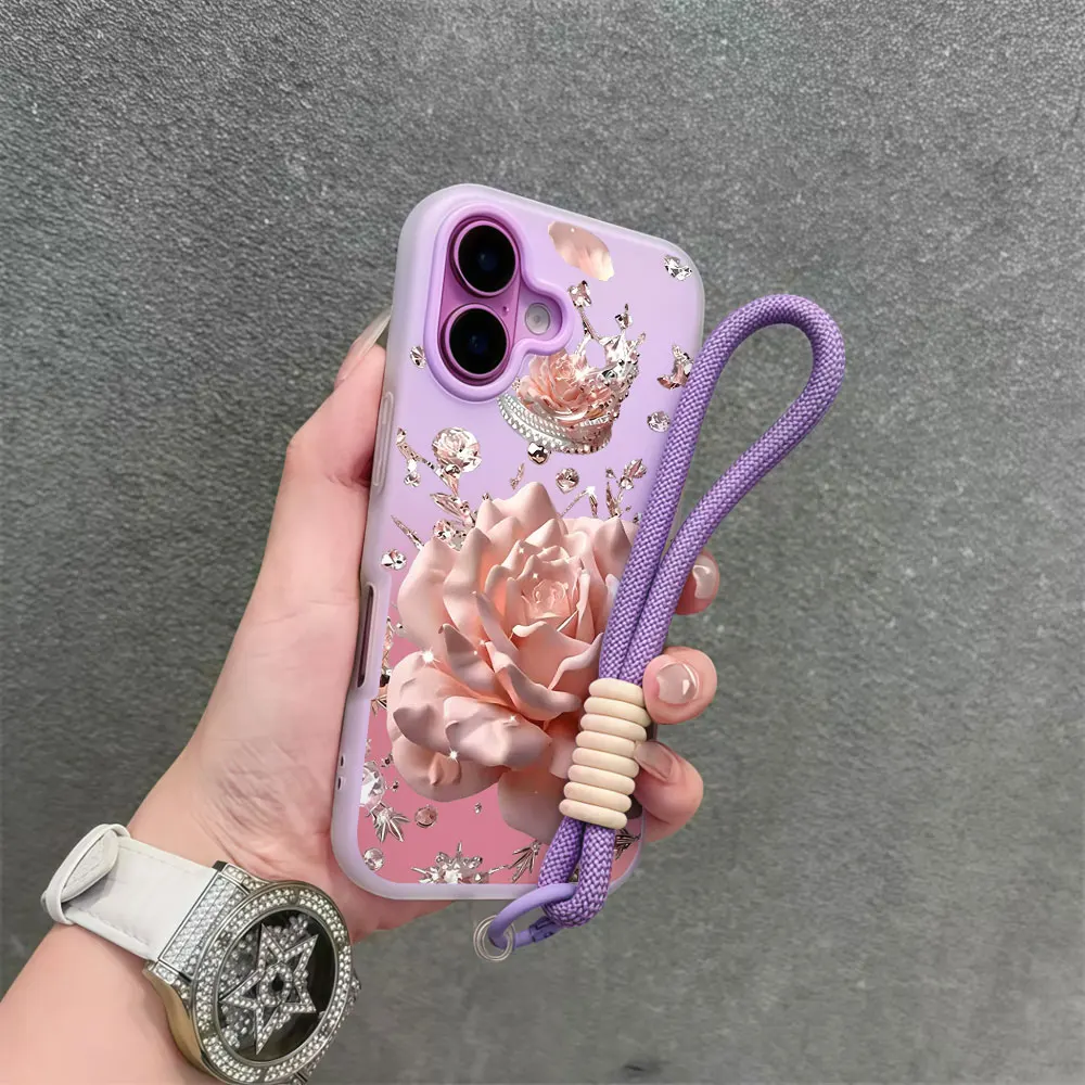 Funda para Teléfono Redmi Note 14 13 10 12 11 Pro Plus 5G 14C 15C 13C 4G 14 con Cordón, Correa de Muñeca con Diseño de Diamantes y Rosas, Acabado Mate