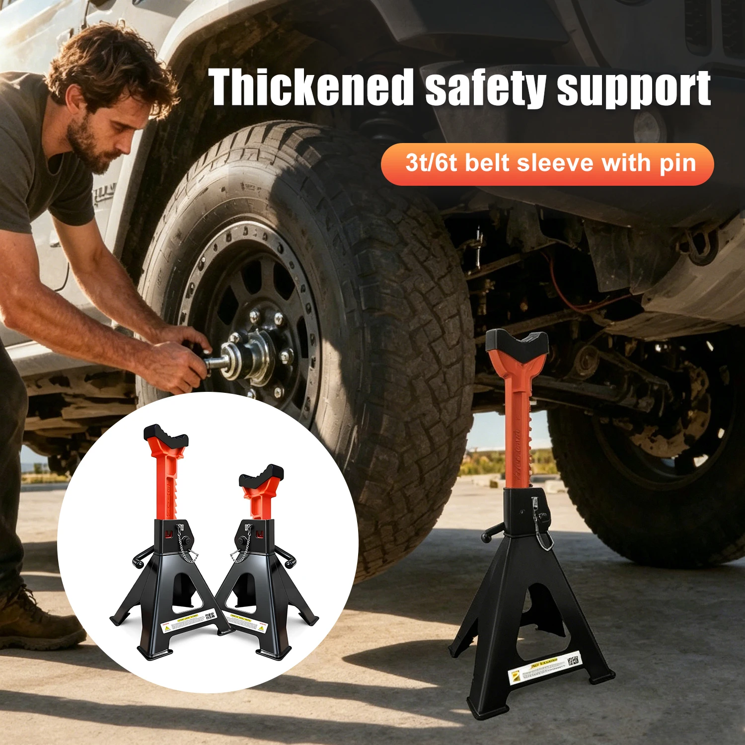 3T Wagenheberständer – 13-fach verstellbare Achsständer, maximale Hubhöhe 43 cm, minimale Hubhöhe 29,5 cm, Tragfähigkeit 1,5 t pro Ständer, für SUV, Pickup, Limousine & LKW, robuste