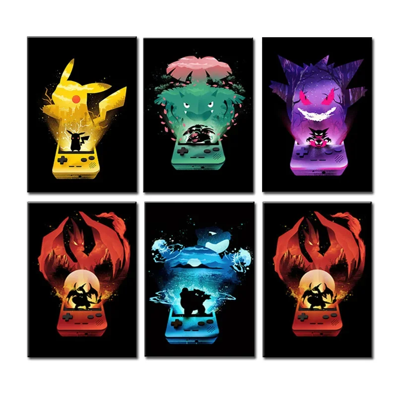 Pokemon Poster Kids Bedroom Wall Art Decor Canvas Painting Anime Portrait Cartoon Sticker Pikachu Squirtle Gengar Bulbasaur