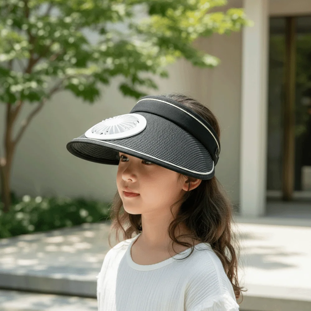 Portable Rechargeable Fan Hat Long-lasting Adjustable Parent-Child Visor Cap Polyester Lightweight Empty Top Fan Hat Summer