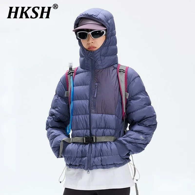 HKSH Outdoor Light Sport Color Contrast Hooded Down Jacket Women's Winter Mountain Leisure Waterproof Climbing Cotton Coat H2887