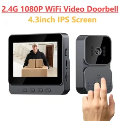 1080P WiFi Video Doorbell Video Intercom Wireless Door Bell IR Night Vision 4.3inch IPS Screen 2-ways 2.4G for Villa Home Office