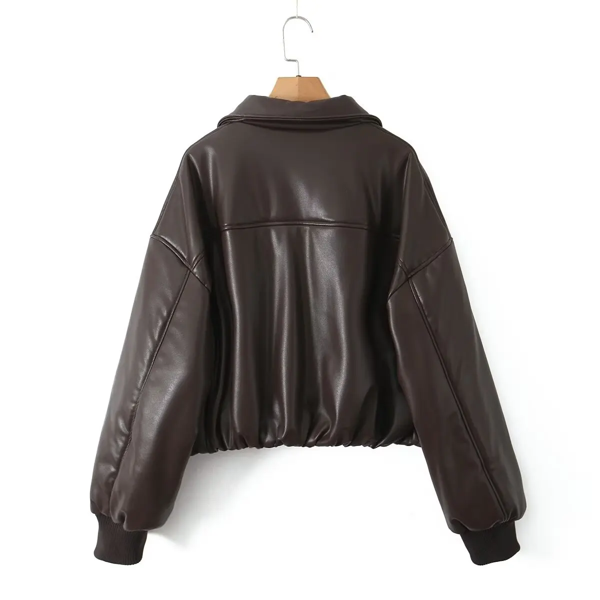 Abrigo con hombros caídos, Parka corta de manga larga, prendas de vestir exteriores, negro, marrón, invierno 2025, solapa para mujer, cremallera, pan de piel sintética