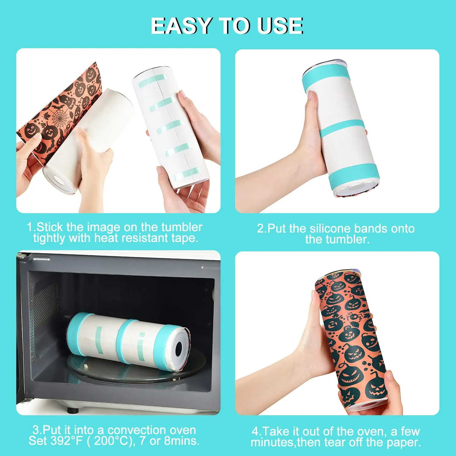 8Pcs/Set Sublimation Bands With Heat Tape Silicone Bands For Sublimation Tumbler Silicone Bands Kit Sublimation Blanks Tumbler