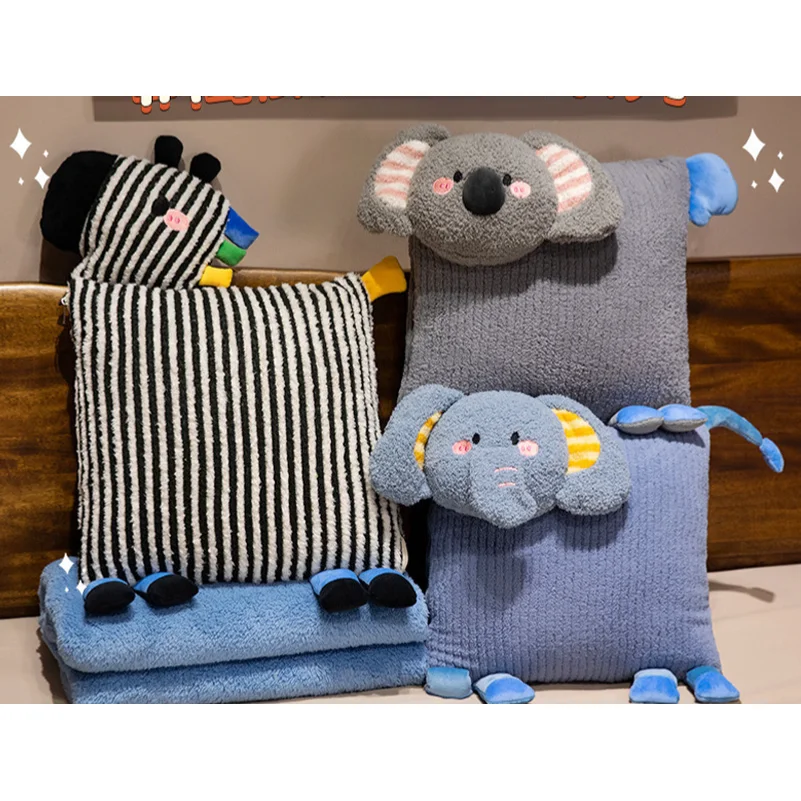 Elephant Pillow Blanket 2-in-1 90% off Foldable Air Conditioning Blanket Sofa Office Cushion Lying Pillow Car Headrest