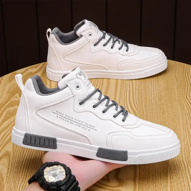 New Leather Men Casual Shoes Outdoor Men\'s Casual Sneakers Comfort Male Flats 2024 Lace Up Jogging Board Shoes Zapatillas Hombre