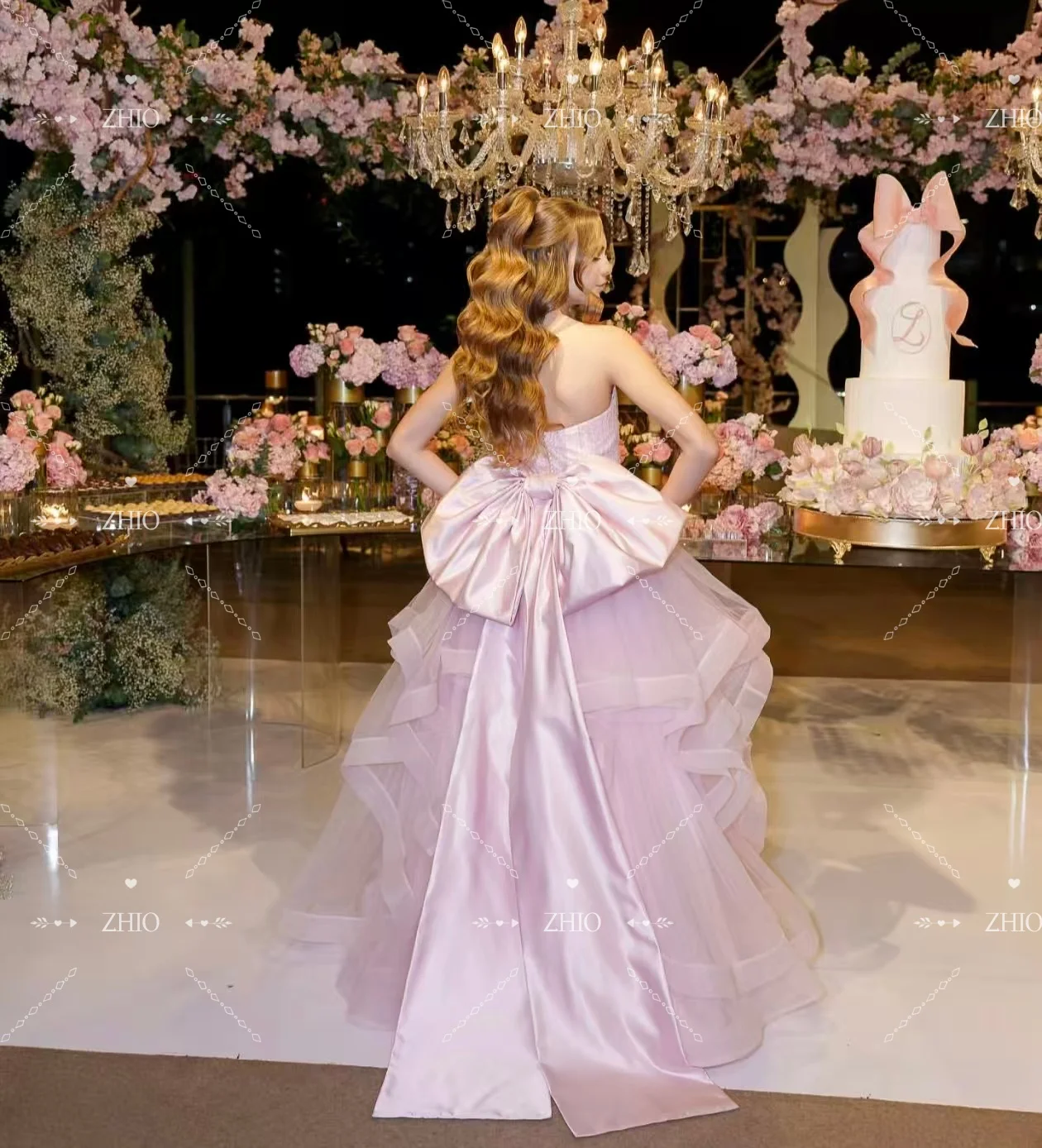 ZHIO سباركي الخرز ثوب مسائي بدون حمالات ثنيات القوس سويب تراين الولايات المتحدة امرأة فساتين حفلات الزفاف فستان مخصص Fساتين