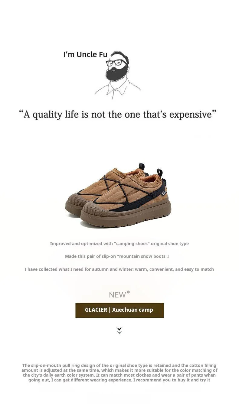 Maden Casual Men's Fleece Lining Snow Low Top Boots Non-Slip Thick Sole Shoes Winter Warm Waterproof Outdoor Camp Hiking Shoes