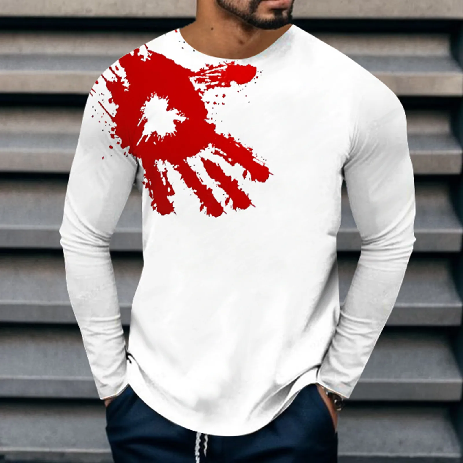 

Men's T-Shirt Retro Short Sleeved Tee 2024 New Men's Clothing Bloody Hand Pattern 3D Printed T-Shirts Oversized Tee Tops