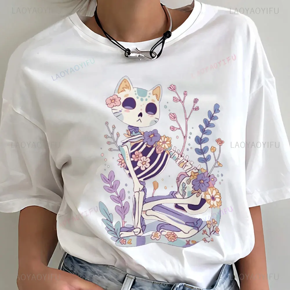 Pastel Goth Cat Skeleton T-Shirt Pastel Goth Kawaii Clothes Yami Kawaii Shirt Cute Shirt Witchy Cottagecore Kawaii Goth Creepy