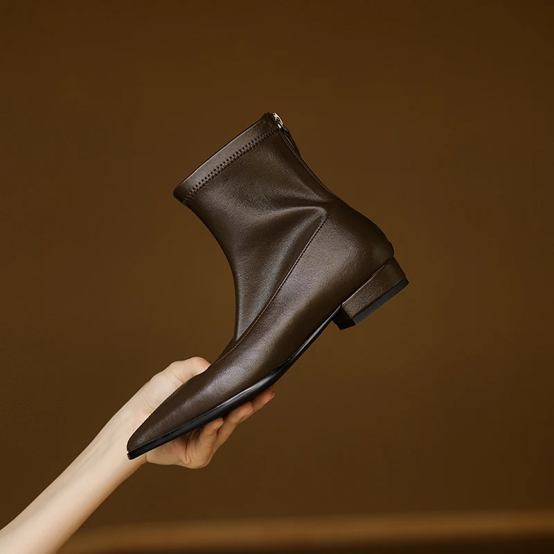 

2026 новые осенне-зимние женские ботильоны размером 22-24,5 см, современные ботинки из эластичной микрофибры с острым носком, узкие ботинки на высоком каблуке с молнией сзади