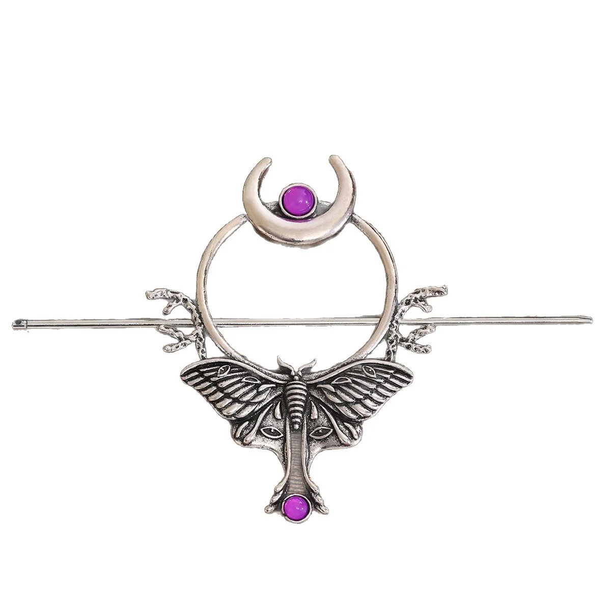 1 قطعة دبوس الشعر خمر الفضة العثة القمر الشرائح الأحجار الكريمة القوطية تصميم ساحر مثالي للأكاديمية المظلمة غامض تحت عنوان بوهو القوطية #6