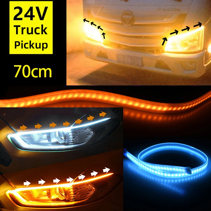 

Upgrade 70cm 24V Truck LED DRL Daytime Running Light For Car Yellow Signal Turn Signal Suitable Truck Pickup Truck Car Light 24V