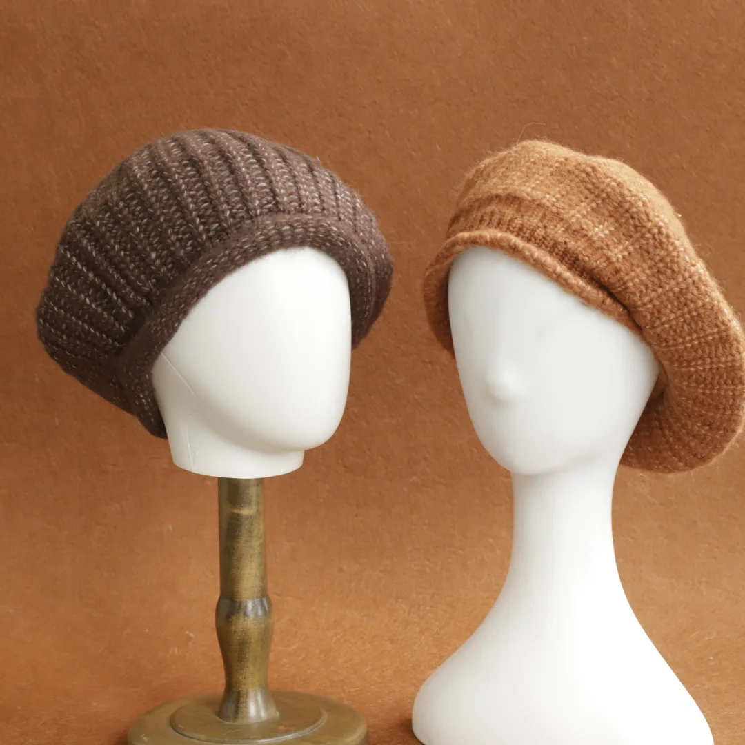 Wool Blend Knitted Beret Women Autumn Winter New Products Versatile Warm Painter Hat Knit Solid Fashion Woolen Hat Female Gift