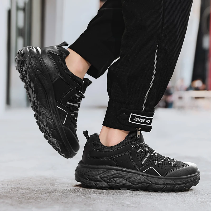 

Hiking Mens Mesh Breathable Sports Casual Fashion Trend Lightweight Thick Soled Dad Shoes for Men Large Size Outdoor Sneakers